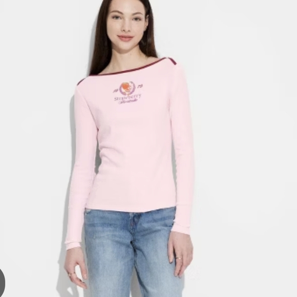 Strawberry Shortcake Boatneck Tee T Shirt L Girls Embroidered 1979 #45 - Picture 1 of 10